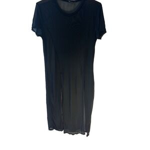 Y2K Black Gothic Witch Whimsy Sheer Slit Vampire Midi Dress Women L‎ Steam Punk